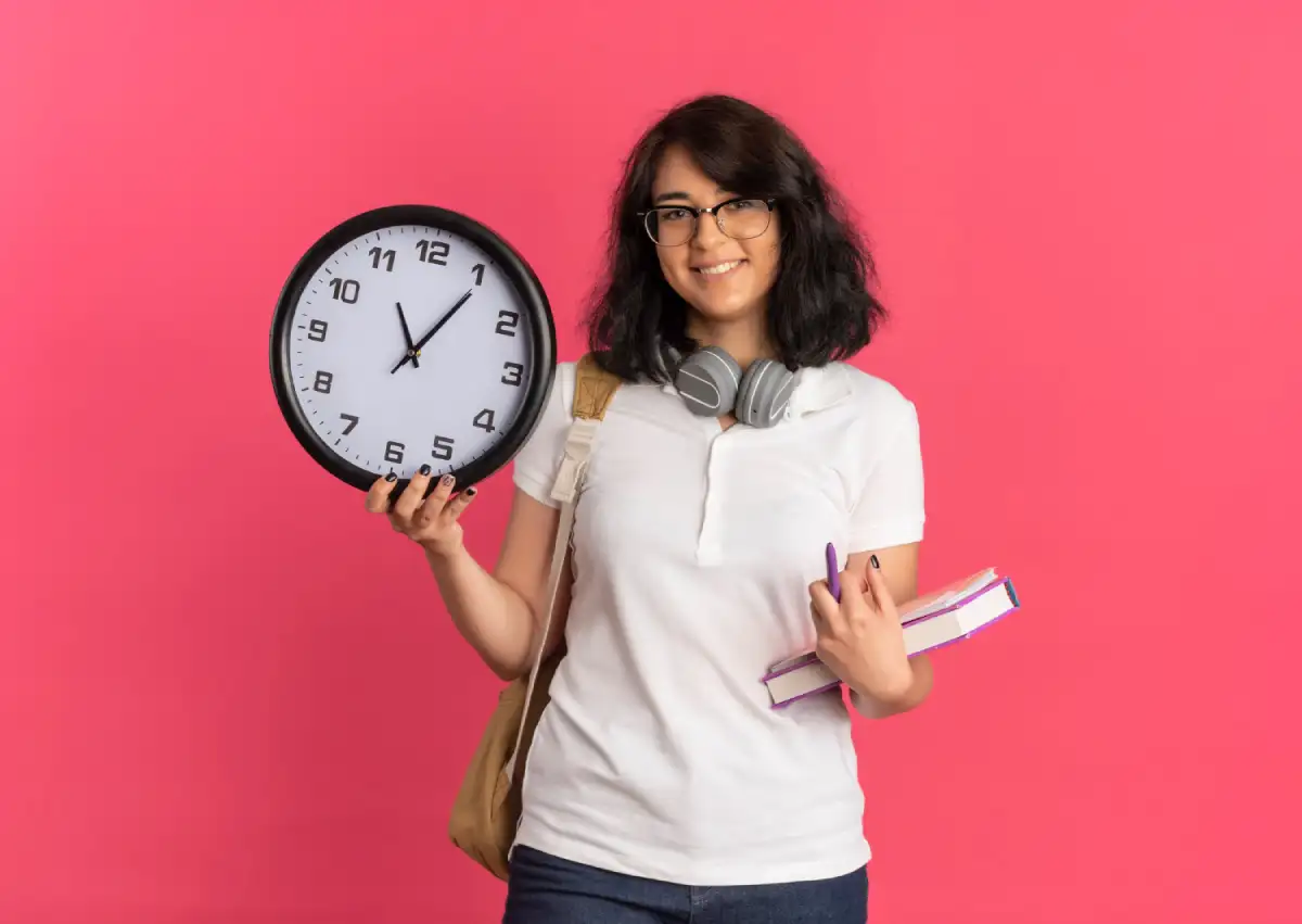 A college student studying with books and a planner, representing time management tips for academic success